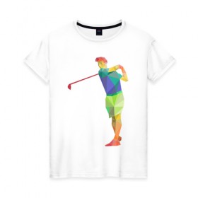 Женская футболка хлопок с принтом Гольфист в Тюмени, 100% хлопок | прямой крой, круглый вырез горловины, длина до линии бедер, слегка спущенное плечо | геометрия | гольф | клюшка | мяч | полигонал