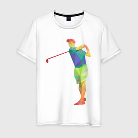 Мужская футболка хлопок с принтом Гольфист в Тюмени, 100% хлопок | прямой крой, круглый вырез горловины, длина до линии бедер, слегка спущенное плечо. | геометрия | гольф | клюшка | мяч | полигонал