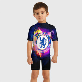 Детский купальный костюм 3D с принтом Chelsea в Тюмени, Полиэстер 85%, Спандекс 15% | застежка на молнии на спине | chelsea | football. | английская премьер лига | апл | футбол | челси