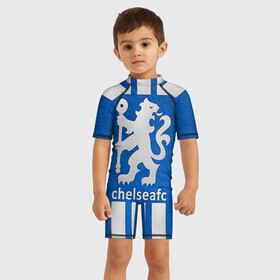 Детский купальный костюм 3D с принтом Chelsea в Тюмени, Полиэстер 85%, Спандекс 15% | застежка на молнии на спине | chelsea | football. | английская премьер лига | апл | футбол | челси