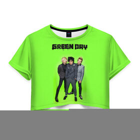 Женская футболка 3D укороченная с принтом Green Day в Тюмени, 100% полиэстер | круглая горловина, длина футболки до линии талии, рукава с отворотами | 