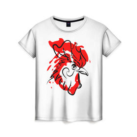 Женская футболка 3D с принтом Огненный Петух в Тюмени, 100% полиэфир ( синтетическое хлопкоподобное полотно) | прямой крой, круглый вырез горловины, длина до линии бедер | 2017 | год | зима | новинки | новый | петух | популярное | праздник | символ | снег