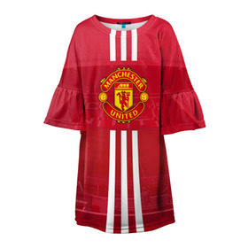 Детское платье 3D с принтом Manchester United в Тюмени, 100% полиэстер | прямой силуэт, чуть расширенный к низу. Круглая горловина, на рукавах — воланы | Тематика изображения на принте: manchester | old | trafford | united | манчестер | юнайтед