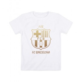 Детская футболка хлопок с принтом Barcelona1 в Тюмени, 100% хлопок | круглый вырез горловины, полуприлегающий силуэт, длина до линии бедер | Тематика изображения на принте: barcelona | football | барса | барселона | примера | футбол | чемпионат испании