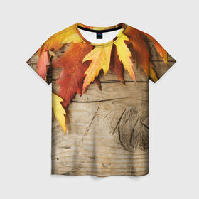 Женская футболка 3D с принтом Золотая осень в Тюмени, 100% полиэфир ( синтетическое хлопкоподобное полотно) | прямой крой, круглый вырез горловины, длина до линии бедер | дерево | лист | листья | осень