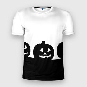 Мужская футболка 3D спортивная с принтом Хэллоуин в Тюмени, 100% полиэстер с улучшенными характеристиками | приталенный силуэт, круглая горловина, широкие плечи, сужается к линии бедра | монохромный | силуэт | тыквы