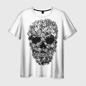 Мужская футболка 3D с принтом Череп в Тюмени, 100% полиэфир | прямой крой, круглый вырез горловины, длина до линии бедер | скелет. скилет | ужас | хеллоуин | череп. кости | черепушка | черно белый