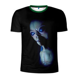 Мужская футболка 3D спортивная с принтом Галактический обитатель в Тюмени, 100% полиэстер с улучшенными характеристиками | приталенный силуэт, круглая горловина, широкие плечи, сужается к линии бедра | галактика | звезды | инопланетянин | космос | нло | новинки