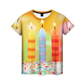 Женская футболка 3D с принтом Цвета радости в Тюмени, 100% полиэфир ( синтетическое хлопкоподобное полотно) | прямой крой, круглый вырез горловины, длина до линии бедер | арт | новинки | огонь | подарок | радуга | яркие