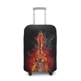 Чехол для чемодана 3D с принтом Адская гитара в Тюмени, 86% полиэфир, 14% спандекс | двустороннее нанесение принта, прорези для ручек и колес | ад | арт | дым | музыка | новинки | огонь | пламя | популярные | энергия | яркие