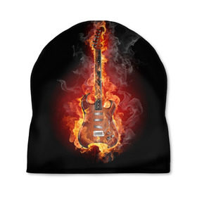 Шапка 3D с принтом Адская гитара в Тюмени, 100% полиэстер | универсальный размер, печать по всей поверхности изделия | ад | арт | дым | музыка | новинки | огонь | пламя | популярные | энергия | яркие