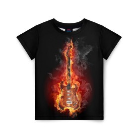 Детская футболка 3D с принтом Адская гитара в Тюмени, 100% гипоаллергенный полиэфир | прямой крой, круглый вырез горловины, длина до линии бедер, чуть спущенное плечо, ткань немного тянется | Тематика изображения на принте: ад | арт | дым | музыка | новинки | огонь | пламя | популярные | энергия | яркие