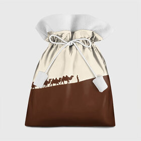 Подарочный 3D мешок с принтом Пустыня в Тюмени, 100% полиэстер | Размер: 29*39 см | верблюды | коричневый