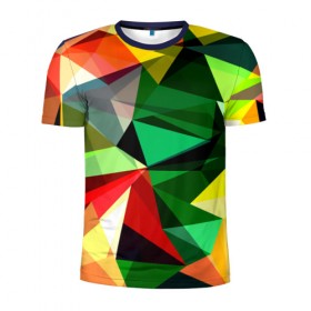 Мужская футболка 3D спортивная с принтом Полигоны в Тюмени, 100% полиэстер с улучшенными характеристиками | приталенный силуэт, круглая горловина, широкие плечи, сужается к линии бедра | геометрия | разноцветный | треугольники | яркий
