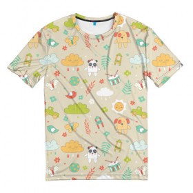 Мужская футболка 3D с принтом Детский узор в Тюмени, 100% полиэфир | прямой крой, круглый вырез горловины, длина до линии бедер | бабочка | панда | паттерн | светлый | щенок