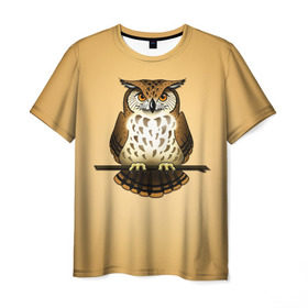 Мужская футболка 3D с принтом Сова в Тюмени, 100% полиэфир | прямой крой, круглый вырез горловины, длина до линии бедер | клюв | когти | пернатые | перья | природа | птица | сова