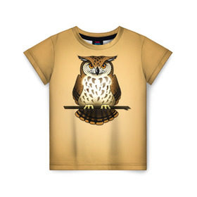 Детская футболка 3D с принтом Сова в Тюмени, 100% гипоаллергенный полиэфир | прямой крой, круглый вырез горловины, длина до линии бедер, чуть спущенное плечо, ткань немного тянется | Тематика изображения на принте: клюв | когти | пернатые | перья | природа | птица | сова
