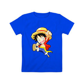 Детская футболка хлопок с принтом Луффи в Тюмени, 100% хлопок | круглый вырез горловины, полуприлегающий силуэт, длина до линии бедер | monkey d. luffy | one piece