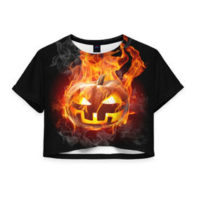 Женская футболка 3D укороченная с принтом Огненная стихия хэллоуин в Тюмени, 100% полиэстер | круглая горловина, длина футболки до линии талии, рукава с отворотами | fire | luxury | premium | vip | vppdgryphon | огненная стихия | огонь | пожар | премиум | хэллоуин | эксклюзив