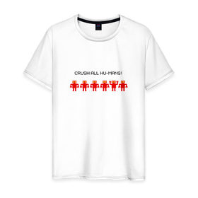 Мужская футболка хлопок с принтом Crush all humans! в Тюмени, 100% хлопок | прямой крой, круглый вырез горловины, длина до линии бедер, слегка спущенное плечо. | big bang theory | crush all humans | роботы | теория большого взрыва