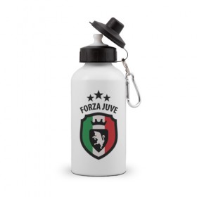 Бутылка спортивная с принтом Forza Juventus в Тюмени, металл | емкость — 500 мл, в комплекте две пластиковые крышки и карабин для крепления | Тематика изображения на принте: forza | juventus | футбол
