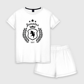 Женская пижама с шортиками хлопок с принтом juventus в Тюмени, 100% хлопок | футболка прямого кроя, шорты свободные с широкой мягкой резинкой | juventus | ювентус