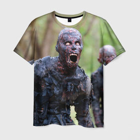 Мужская футболка 3D с принтом Zombie в Тюмени, 100% полиэфир | прямой крой, круглый вырез горловины, длина до линии бедер | Тематика изображения на принте: walking dead | zombie | зомби | ходячие мертвецы
