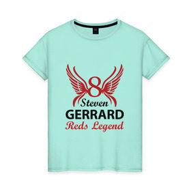 Женская футболка хлопок с принтом Steven Gerrard в Тюмени, 100% хлопок | прямой крой, круглый вырез горловины, длина до линии бедер, слегка спущенное плечо | 