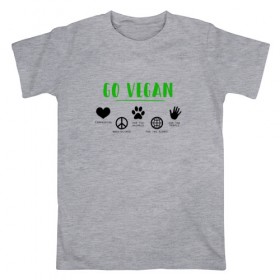 Мужская футболка хлопок с принтом Go Vegan в Тюмени, 100% хлопок | прямой крой, круглый вырез горловины, длина до линии бедер, слегка спущенное плечо. | 