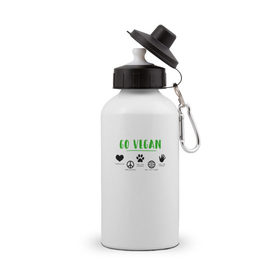 Бутылка спортивная с принтом Go Vegan в Тюмени, металл | емкость — 500 мл, в комплекте две пластиковые крышки и карабин для крепления | Тематика изображения на принте: 