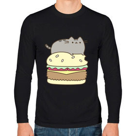 Мужской лонгслив хлопок с принтом Котик с бургером в Тюмени, 100% хлопок |  | бургер | еда | животные | кот