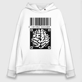 Женское худи Oversize хлопок с принтом QR brain code в Тюмени, френч-терри — 70% хлопок, 30% полиэстер. Мягкий теплый начес внутри —100% хлопок | боковые карманы, эластичные манжеты и нижняя кромка, капюшон на магнитной кнопке | code | qr | математика | пи | штрихкод