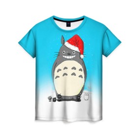 Женская футболка 3D с принтом Тоторо под снегом в Тюмени, 100% полиэфир ( синтетическое хлопкоподобное полотно) | прямой крой, круглый вырез горловины, длина до линии бедер | Тематика изображения на принте: totoro | аниме | новогодние аниме | новый год | рождественские аниме | тоторо