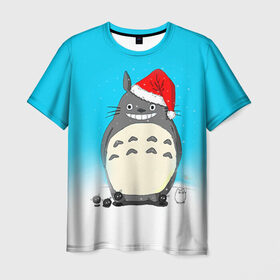 Мужская футболка 3D с принтом Тоторо под снегом в Тюмени, 100% полиэфир | прямой крой, круглый вырез горловины, длина до линии бедер | totoro | аниме | новогодние аниме | новый год | рождественские аниме | тоторо