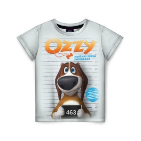 Детская футболка 3D с принтом Ozzy в Тюмени, 100% гипоаллергенный полиэфир | прямой крой, круглый вырез горловины, длина до линии бедер, чуть спущенное плечо, ткань немного тянется | Тематика изображения на принте: dog | fast furry | бигль | большой собачий побег | мартин | мультфильм | оззи | побег | свободу разношерстным | собака