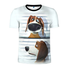 Мужская футболка 3D спортивная с принтом Разыскивается пёс в Тюмени, 100% полиэстер с улучшенными характеристиками | приталенный силуэт, круглая горловина, широкие плечи, сужается к линии бедра | dog | fast furry | бигль | большой собачий побег | мартин | мультфильм | оззи | побег | свободу разношерстным | собака