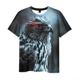 Мужская футболка 3D с принтом Ночной орёл в Тюмени, 100% полиэфир | прямой крой, круглый вырез горловины, длина до линии бедер | глаз | крылья | орёл | пернатые | перья | природа | птица