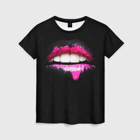 Женская футболка 3D с принтом Гламур в Тюмени, 100% полиэфир ( синтетическое хлопкоподобное полотно) | прямой крой, круглый вырез горловины, длина до линии бедер | губная помада | губы | девушка | девушки рулят | зубы | любовь | прикол