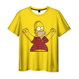 Мужская футболка 3D с принтом Гомер-болельщик в Тюмени, 100% полиэфир | прямой крой, круглый вырез горловины, длина до линии бедер | simpsons