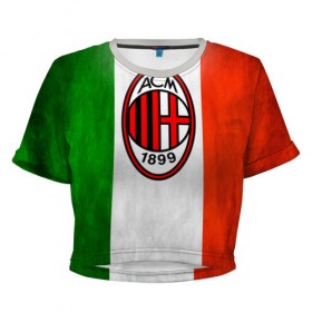 Женская футболка 3D укороченная с принтом Milan2 в Тюмени, 100% полиэстер | круглая горловина, длина футболки до линии талии, рукава с отворотами | football | milan | seria a | милан | россонери | серия а | футбол | чемпионат италии