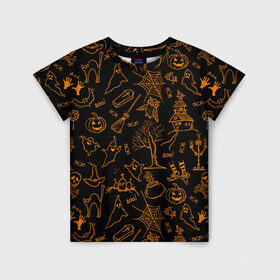 Детская футболка 3D с принтом Хэллуин 3 в Тюмени, 100% гипоаллергенный полиэфир | прямой крой, круглый вырез горловины, длина до линии бедер, чуть спущенное плечо, ткань немного тянется | Тематика изображения на принте: 31 октября | halloween | паутина | привидения | теги: хелоуин | хеллоуин | черепа