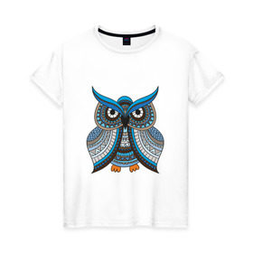 Женская футболка хлопок с принтом Сова этно в Тюмени, 100% хлопок | прямой крой, круглый вырез горловины, длина до линии бедер, слегка спущенное плечо | африка | животные | птица | сова | трайбл | фауна | этно