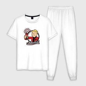 Мужская пижама хлопок с принтом NukaCola в Тюмени, 100% хлопок | брюки и футболка прямого кроя, без карманов, на брюках мягкая резинка на поясе и по низу штанин
 | Тематика изображения на принте: 
