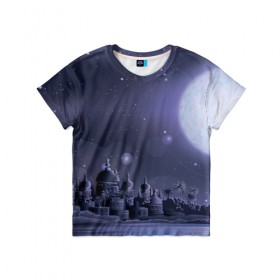 Детская футболка 3D с принтом Сказочное королевство в Тюмени, 100% гипоаллергенный полиэфир | прямой крой, круглый вырез горловины, длина до линии бедер, чуть спущенное плечо, ткань немного тянется | луна | новинки | ночь | популярное | сказка