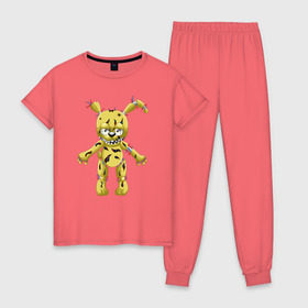 Женская пижама хлопок с принтом Springtrap в Тюмени, 100% хлопок | брюки и футболка прямого кроя, без карманов, на брюках мягкая резинка на поясе и по низу штанин | five nights at freddys | springtrap | фнаф
