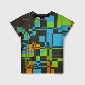 Детская футболка 3D с принтом Кубизм в Тюмени, 100% гипоаллергенный полиэфир | прямой крой, круглый вырез горловины, длина до линии бедер, чуть спущенное плечо, ткань немного тянется | квадраты | паттерн | разноцветный