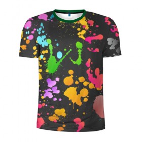Мужская футболка 3D спортивная с принтом Игра красок в Тюмени, 100% полиэстер с улучшенными характеристиками | приталенный силуэт, круглая горловина, широкие плечи, сужается к линии бедра | кляксы | пятна | разноцветный | яркий