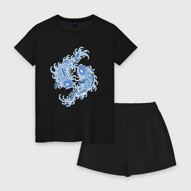 Женская пижама с шортиками хлопок с принтом Японские карпы Кои в Тюмени, 100% хлопок | футболка прямого кроя, шорты свободные с широкой мягкой резинкой | вода | зодиак | карп | кои | рыба | япония