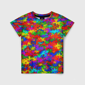 Детская футболка 3D с принтом Радужный камуфляж в Тюмени, 100% гипоаллергенный полиэфир | прямой крой, круглый вырез горловины, длина до линии бедер, чуть спущенное плечо, ткань немного тянется | dye | tie | tie dye | краска | милитари | радуга | тай дай | текстура | цвет