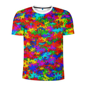 Мужская футболка 3D спортивная с принтом Радужный камуфляж в Тюмени, 100% полиэстер с улучшенными характеристиками | приталенный силуэт, круглая горловина, широкие плечи, сужается к линии бедра | dye | tie | tie dye | краска | милитари | радуга | тай дай | текстура | цвет